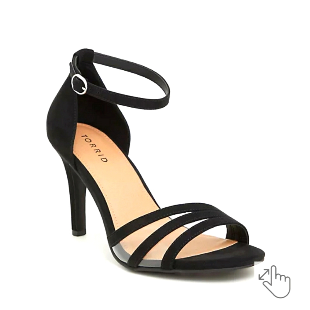 BLACK FAUX SUEDE STRAPPY HEEL (WW) size 10 wide width 4 inch